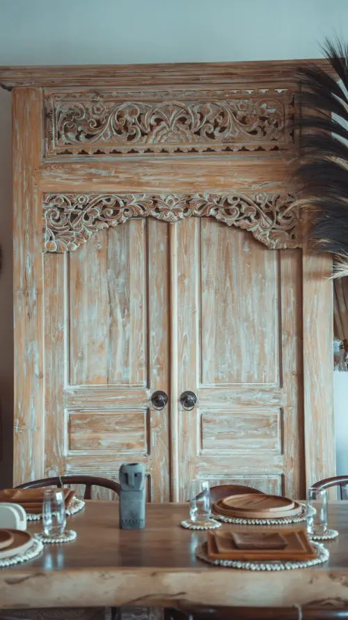 Porte balinaise PORTE BALINAISE EN TECK CERUSE BLANC