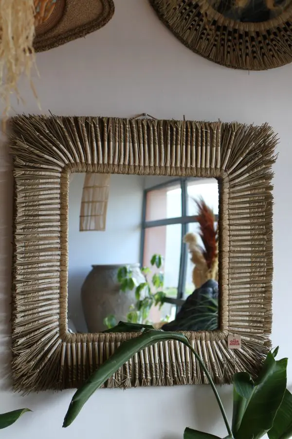 MIROIR CARRE ROSEAU