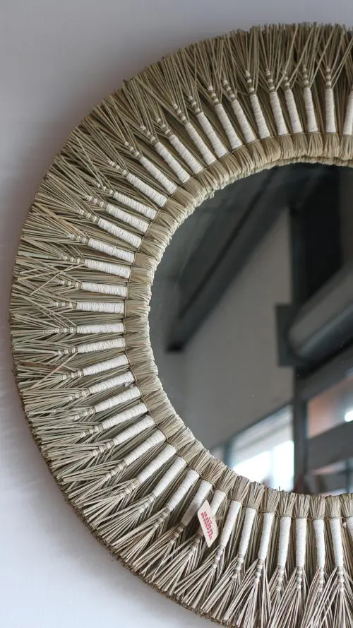 MIROIR ROND ROSEAU